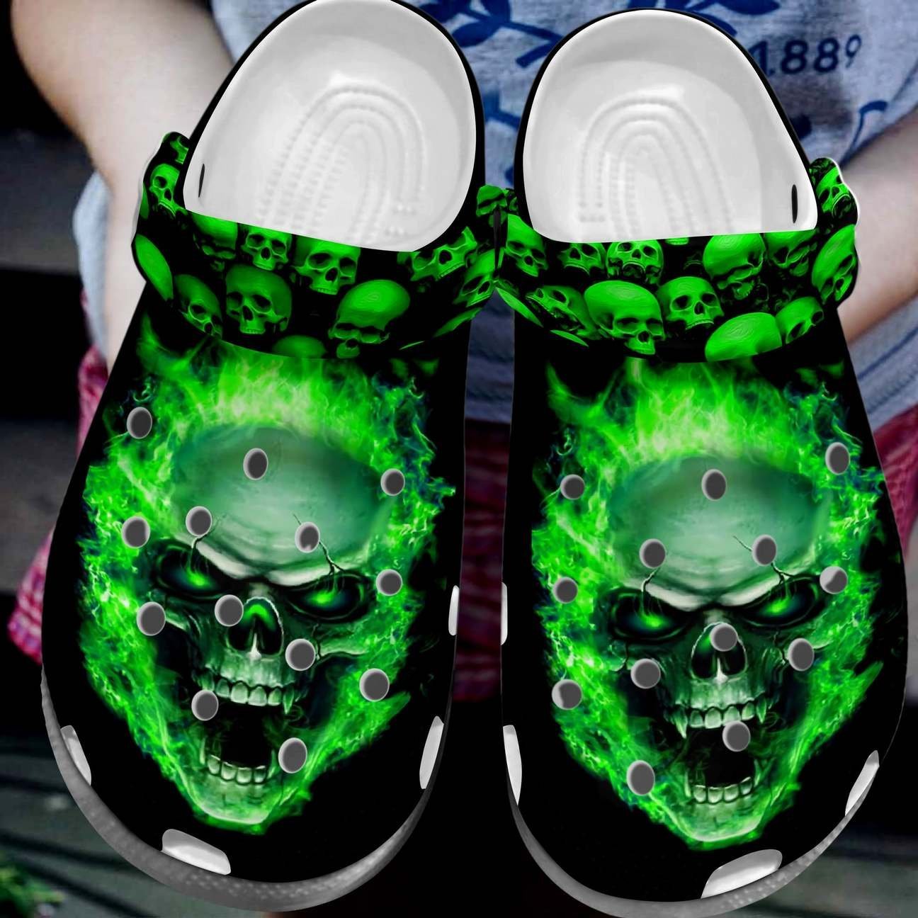 Skull Personalized Clog, Custom Name, Text, Color, Number Fashion Style For Women, Men, Kid, Print 3D Green Death