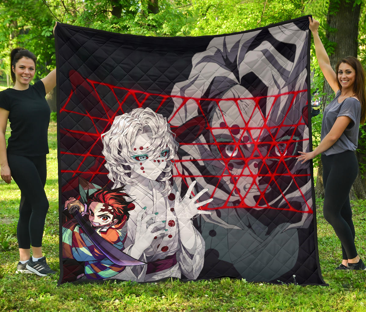 Demon Slayer Anime Premium Quilt | Rui Spider Demon Web Vs Tanjiro Quilt Blanket Na090102