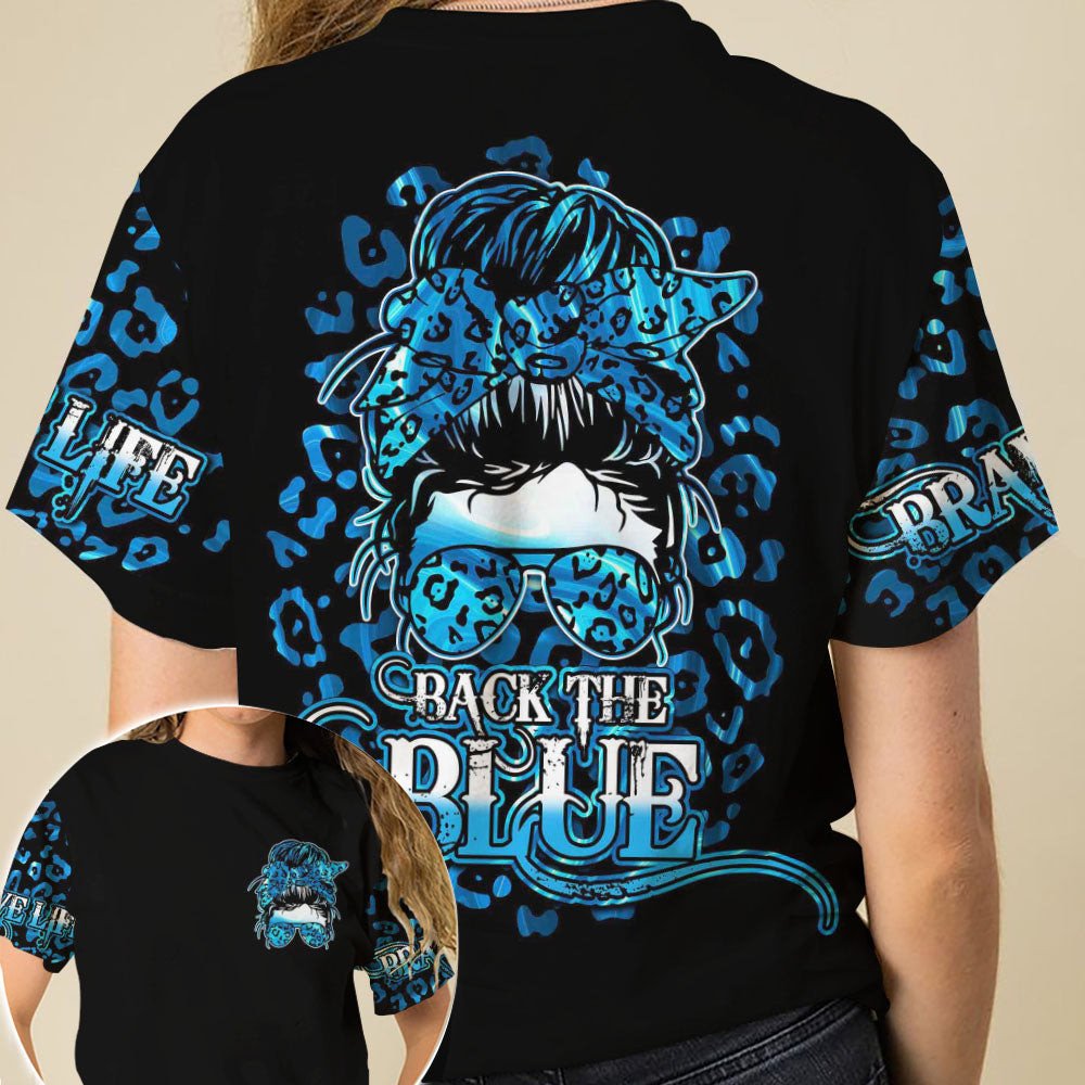 Skull Mom Life Leopard Back The Blue Aop T-Shirt #Kv