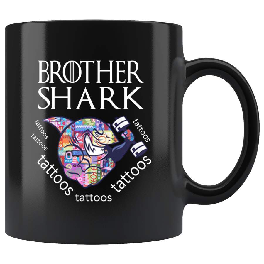 Brother shark tattoos gift black coffee mug