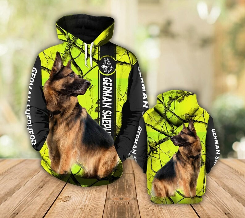 Personalized Dog Christmas Gift, Funny German Shepherd Dog Hoodie Green, German Shepherd 3D Hoodie Green Shirt, Green Dog Christmas Shirt