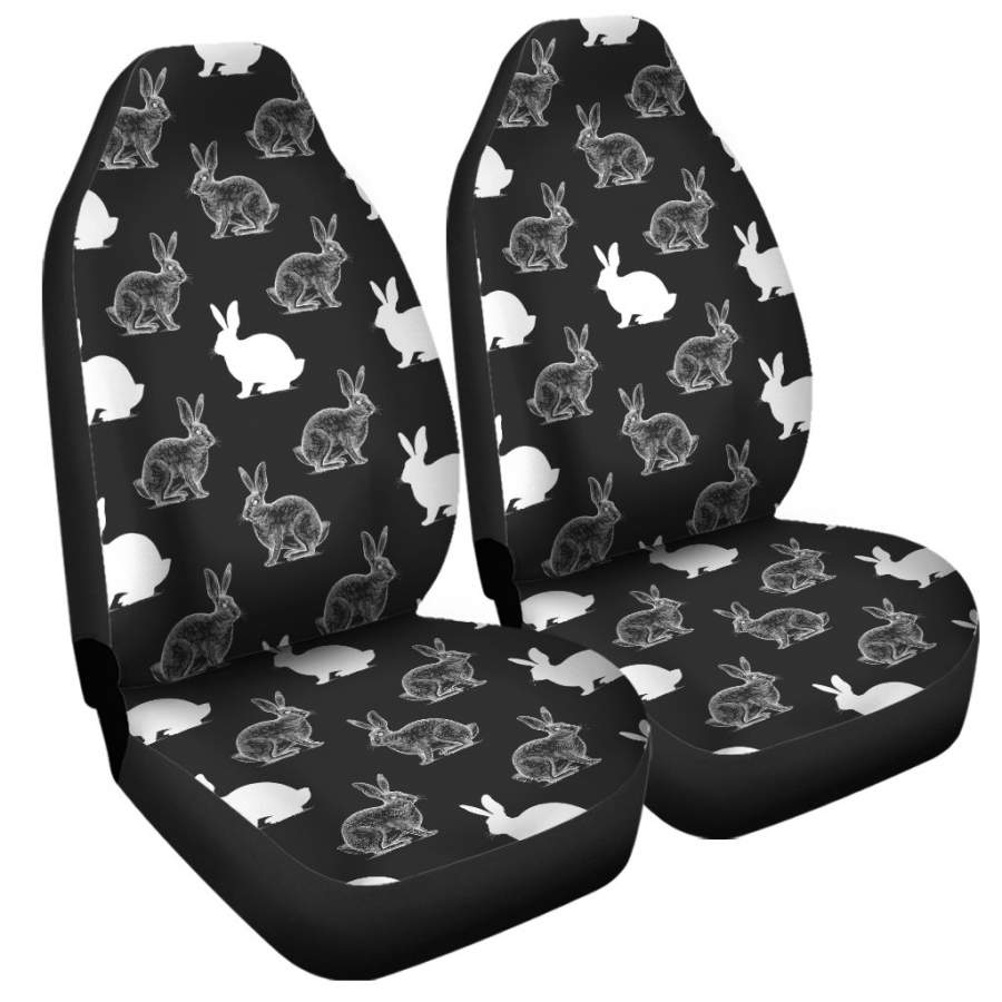 Black And White Rabbit Pattern Print Universal Fit Car Seat Covers