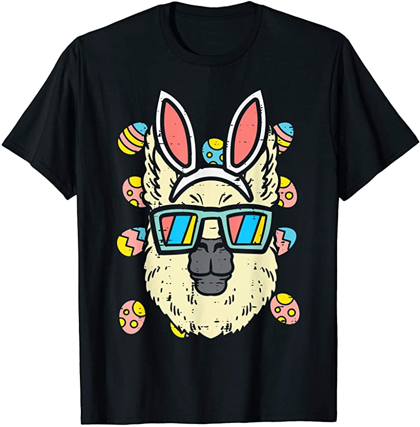 Llama Head Bunny Ears Glasses Eggs Easter Day Alpaca Animal T-Shirt