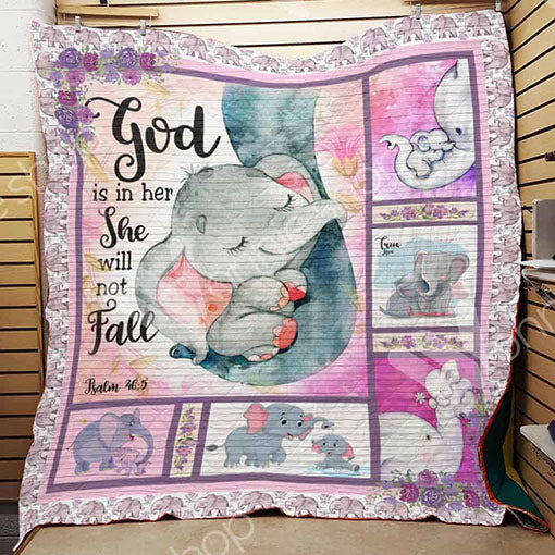 Babygirl Elephant God Is In Her She Will Not Fall Quilt Blanket Great Customized Gifts For Birthday Christmas Thanksgiving Perfect Gifts