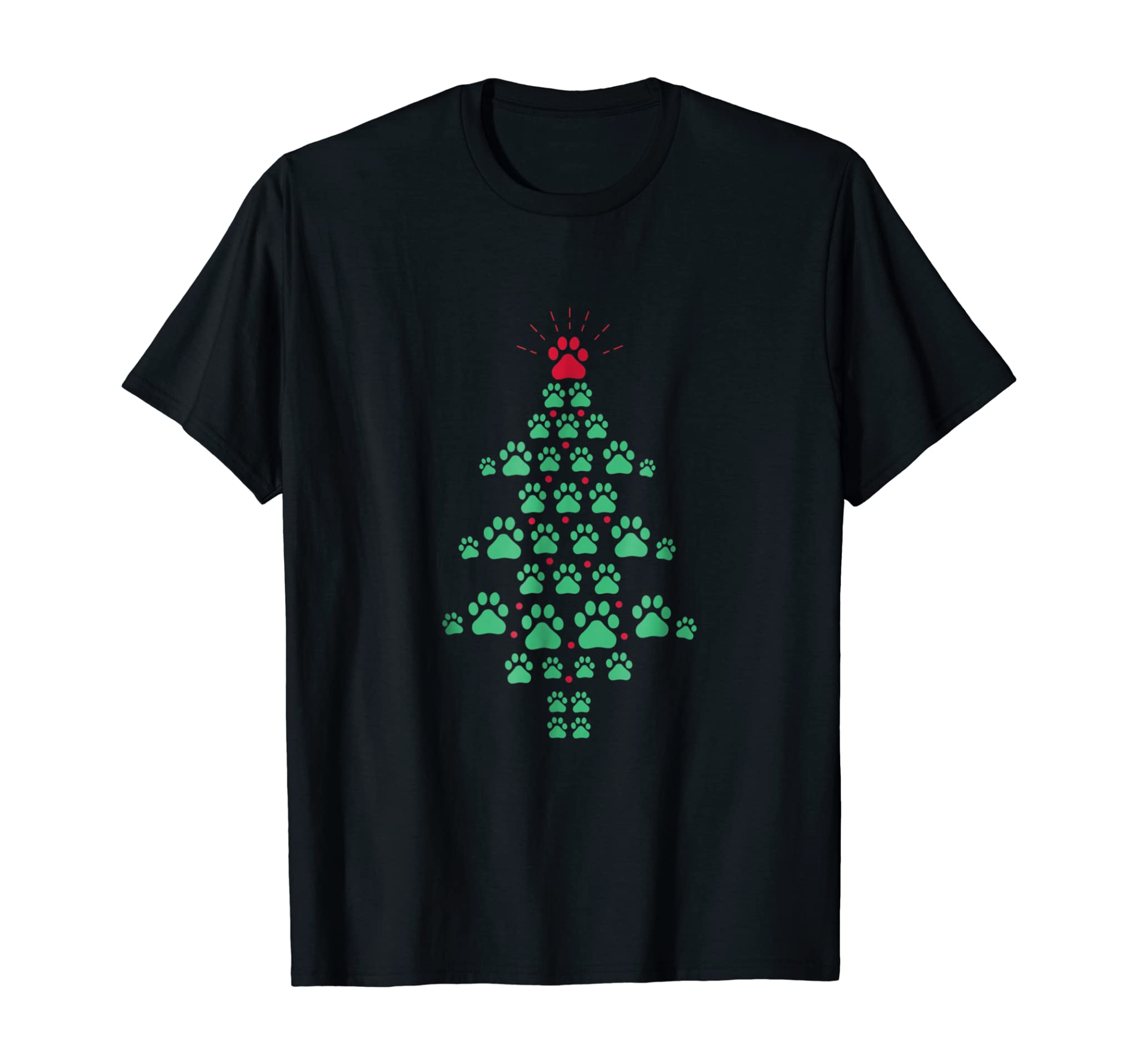 Super Cute Dog Paws Print Christmas Tree T-Shirt