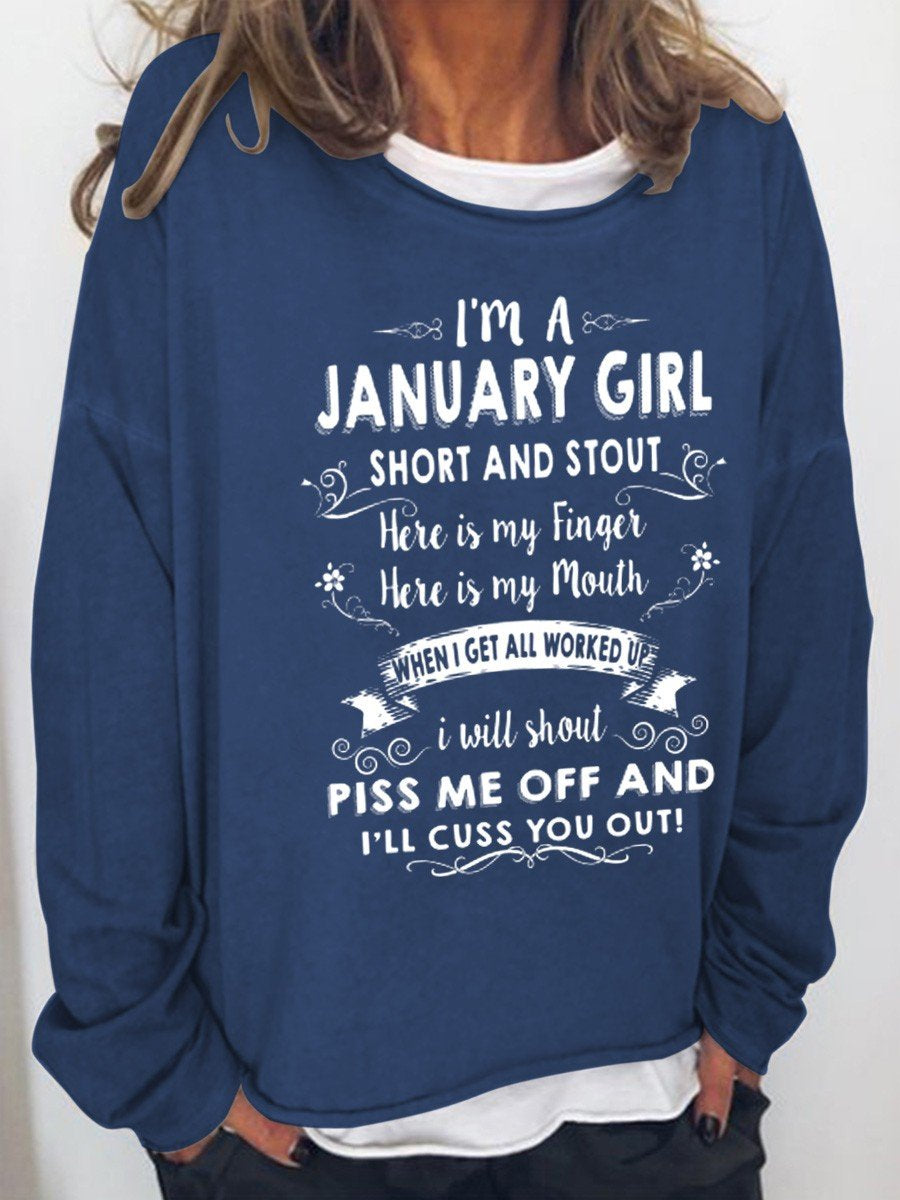 Women January Girl Piss Me Off And I’Ll Cuss You Out Funny Birthday Gift Long Sleeve Top