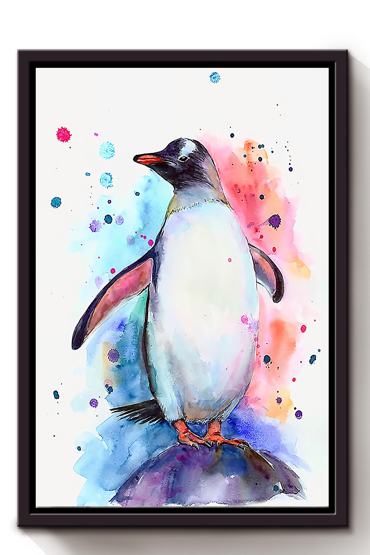 Watercolor Penguin Animal Wall Art For Penguin Lover Kid Room Decor Framed Matte Canvas