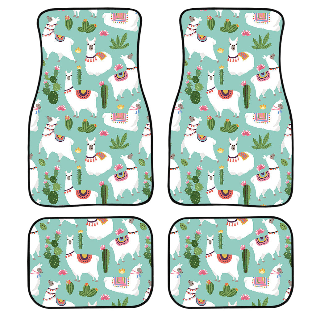 Cute Cactus And Llama Pattern Print Front And Back Car Floor Mats, Front Car Mat