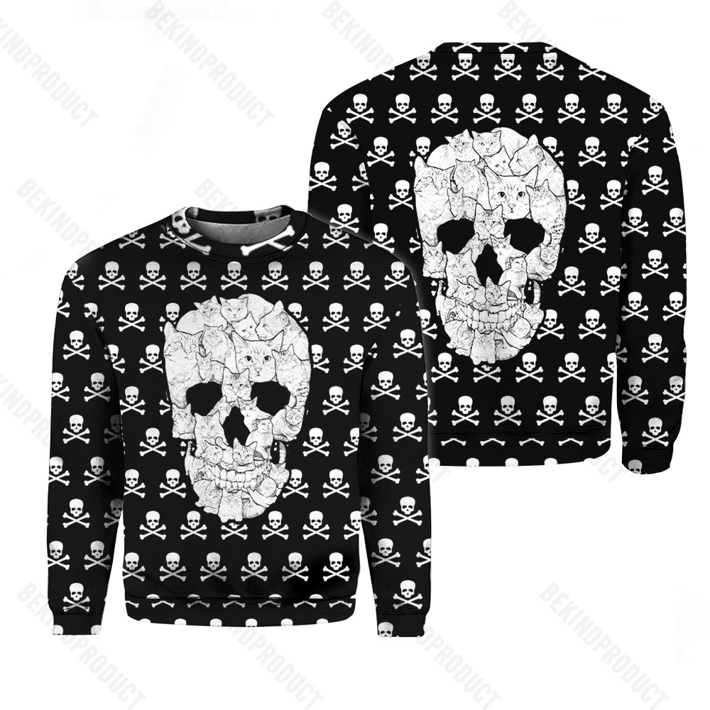 Cat Skull Halloween Crewneck Sweatshirt All Over Print Sweatshirt For Women Sweatshirt For Men Swn1158