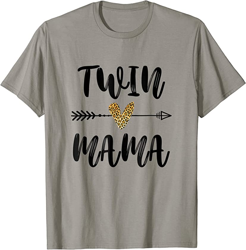 Twin Mama Mothers Day Funny Leopard New Mom Of Twins T-Shirt