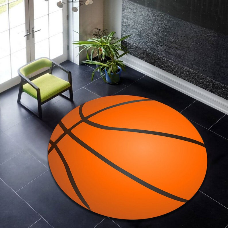 Round Rug, Basketball Rug, Monogrammed Rug, Boy Gift Rug, Play Mat Playroom Rug, Super Soft Area Rug, Thick Rug