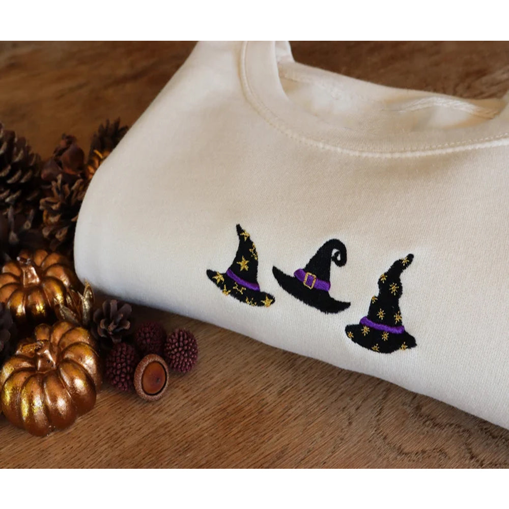 Witch Hats Halloween Embroidered Sweatshirt 2D Crewneck Sweatshirt All Over Print Sweatshirt For Women Sweatshirt For Men Sws4715