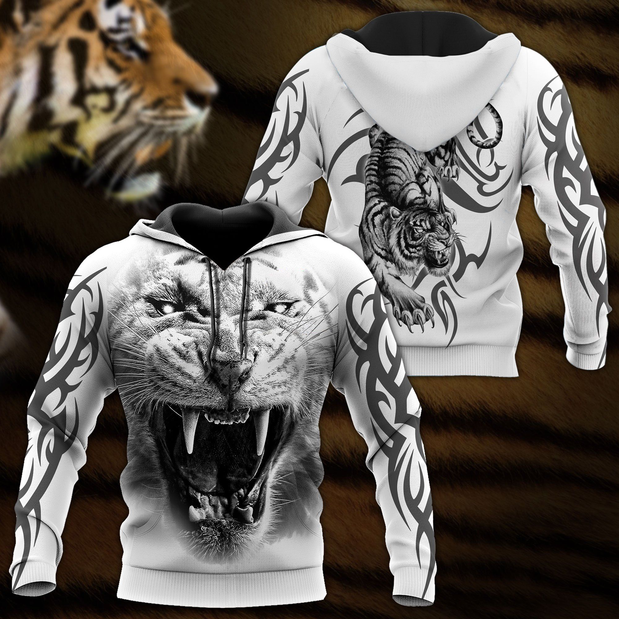 White Tiger Tatoo 3D Over Printed Hoodie For Men And Women