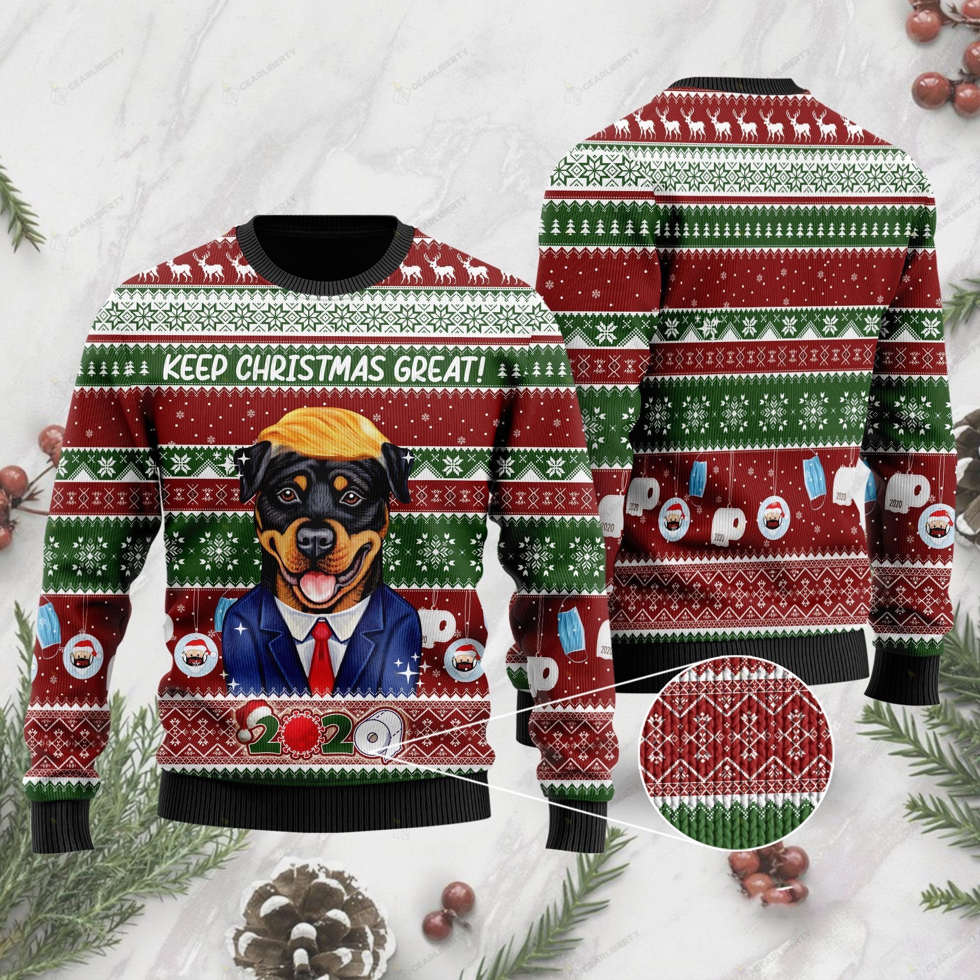 Rottweiler Keep Christmas Great For Unisex Ugly Christmas Sweater, All Over Print