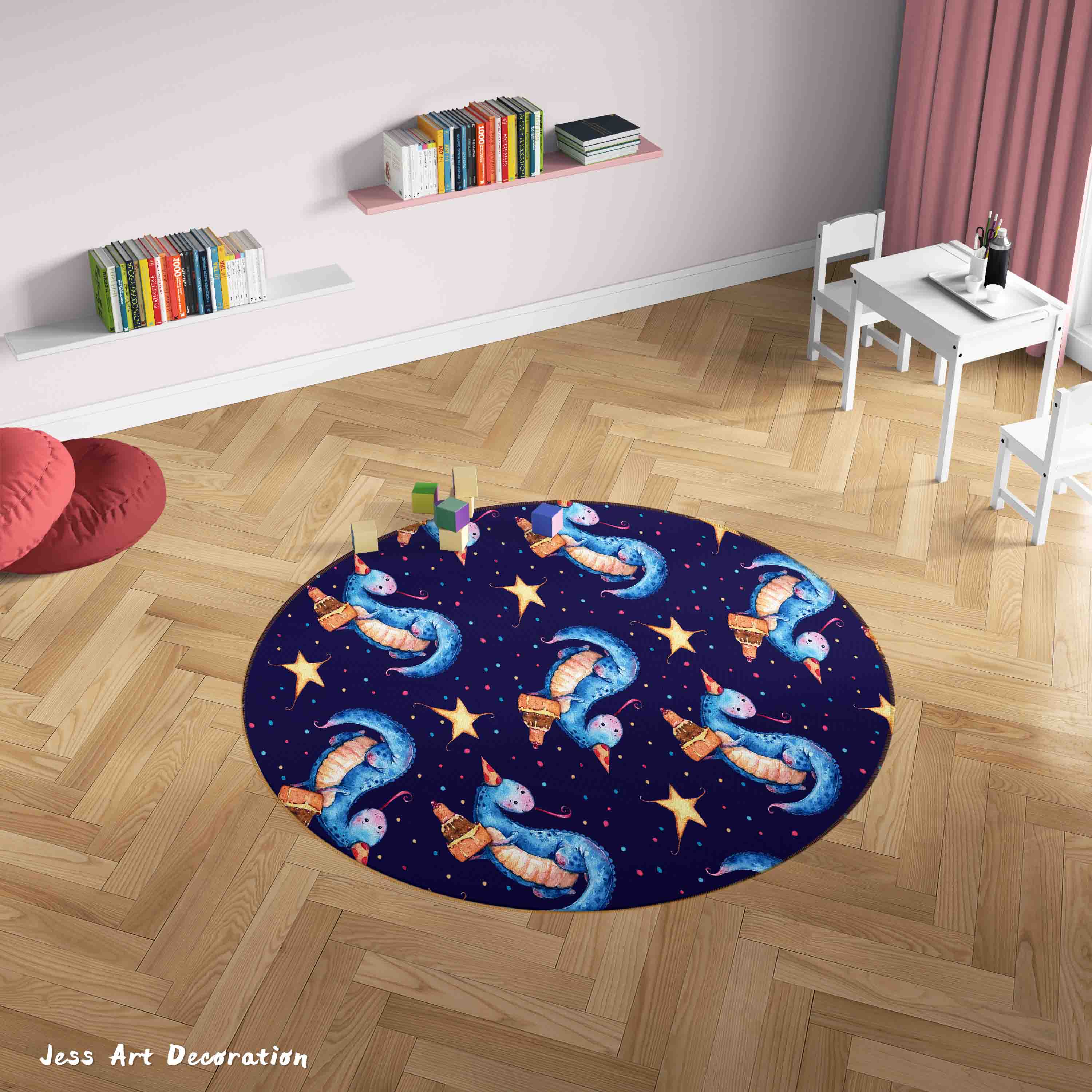 3D Cartoon Animal Dinosaur Stars Kids Non-Slip Round Rug Mat 41