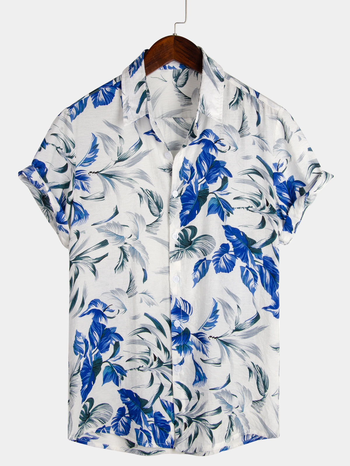 Tropical Blue Leaf Vacation Short Sleeve Summer Button Up Hawaii Shirt Ha96928