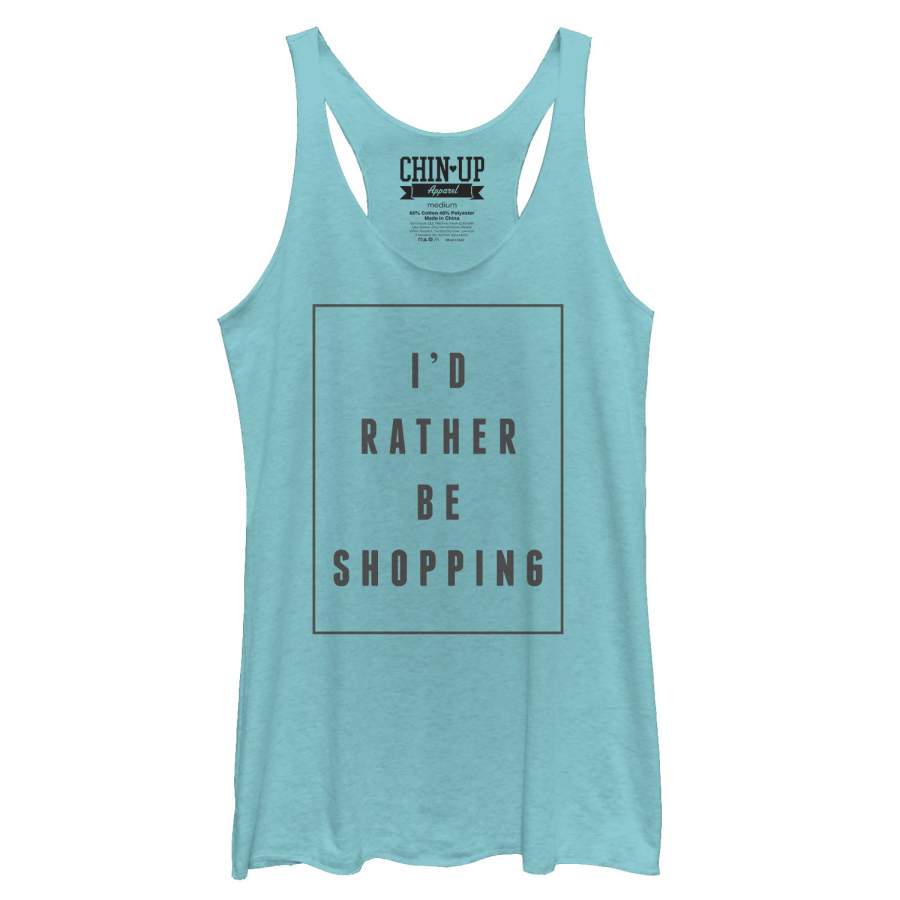 CHIN UP Women’s Rather Be Shopping  Racerback Tank Tahiti Blue