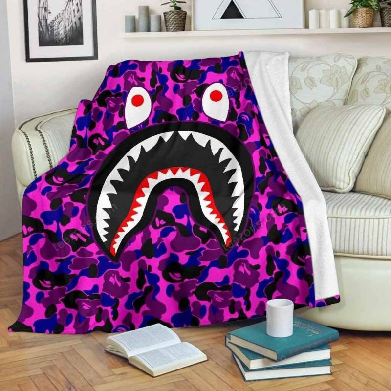 Bape Shark Camo Purple Premiums Fleece Blanket