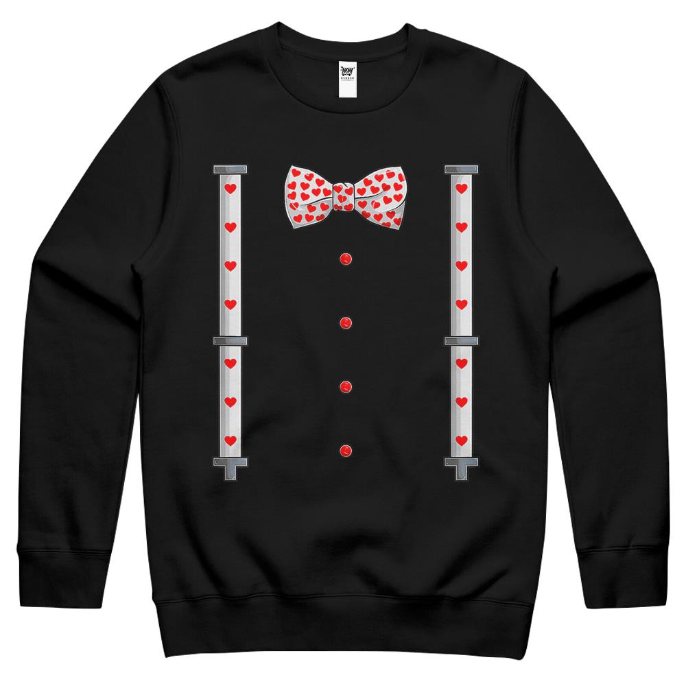 Heart Red Bow Tie Suspender Apparel, Valentines Day Toddler Crewneck Sweatshirt