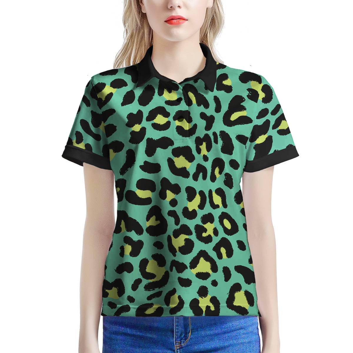 Green Leopard Women’S Polo Shirt