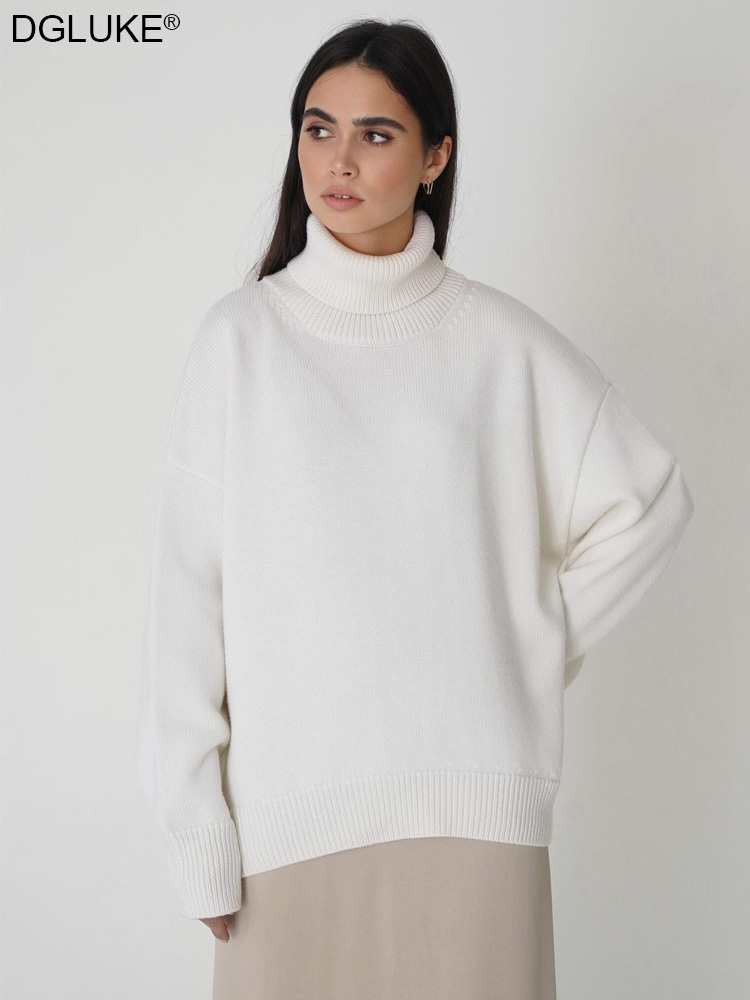 Women’s Turtleneck Sweater 2022 Trend Knitted White Sweater Oversize Pullover Thick Warm Sweaters For Women Autumn Winter Jumper alx