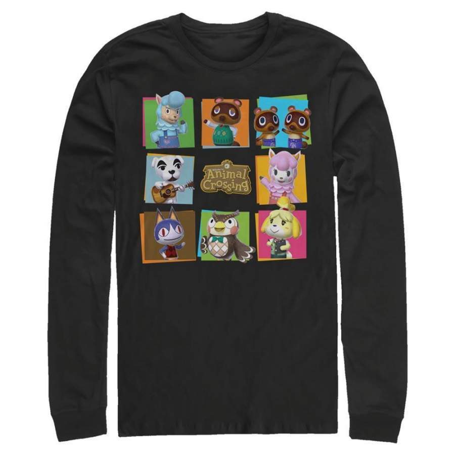 Animal Crossing Character Grid – Animal Crossing Nintendo Long Sleeve T-Shirt, Black