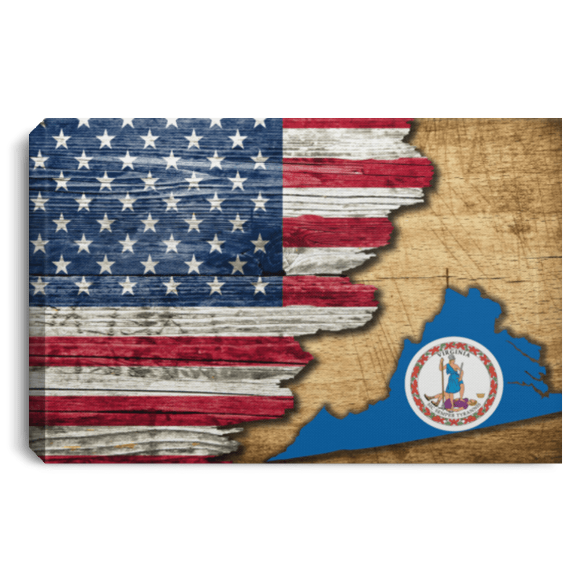 United States/Virginia Flag Ripped Effect 24X16 Inches  Landscape Canvas .75In Frame