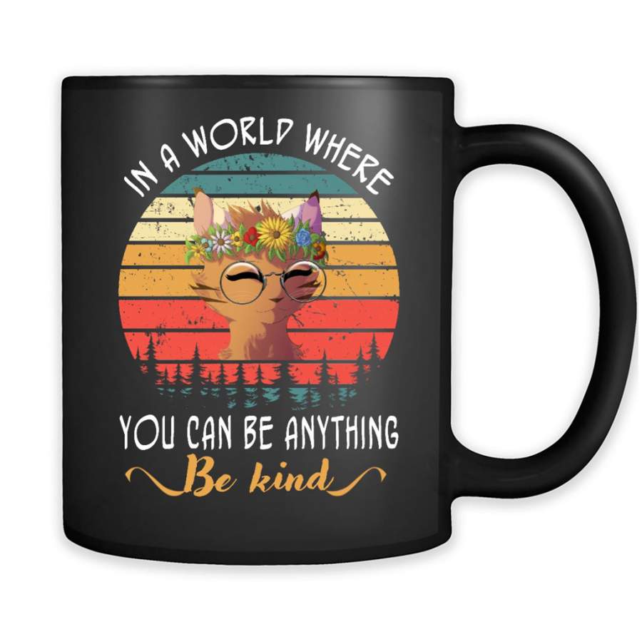 Cat Kitten, In A World Where you Can Be Anything Be Kind, Sunflower – Full-Wrap Coffee Black Mug