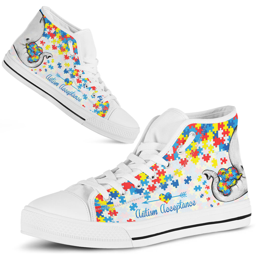 Autism Acceptance Elephant Mom – Autism Awareness High Top Shoes 0622