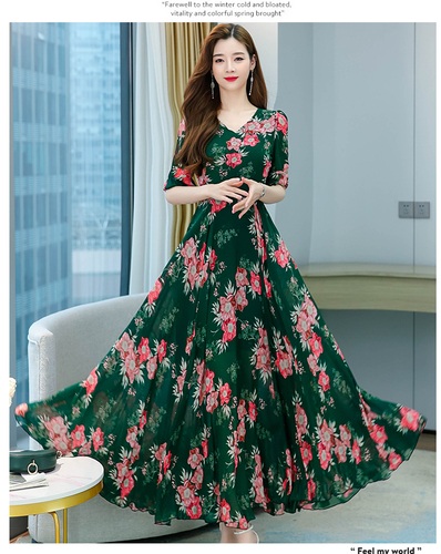 Women Dress Chiffon Floral Vestido Boho2022 V Collar Short Sleeve Summer Sukienka Ropa Mujer Robe Longue Femme Chic Vestidos alx