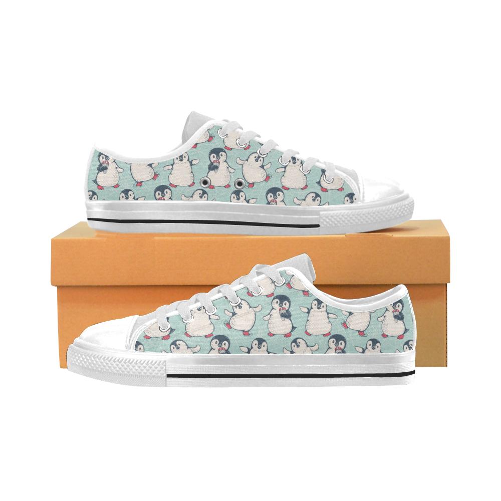 Cute Penguin pattern Men’s Low Top Shoes White