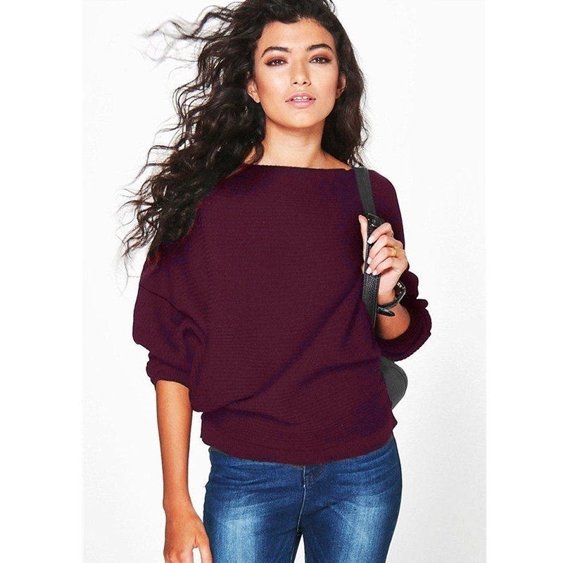 Warm Women’s Autumn And Winter Fashion Loose Bat Sleeve Knitted Sweater Soild Color High Quality Sweater For Women alx