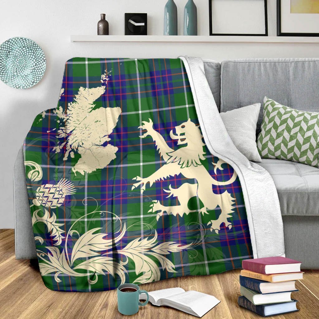 Tartan Blanket Macintyre Hunting Modern Tartan Scotland Lion Thistle Map Plaid Blanket