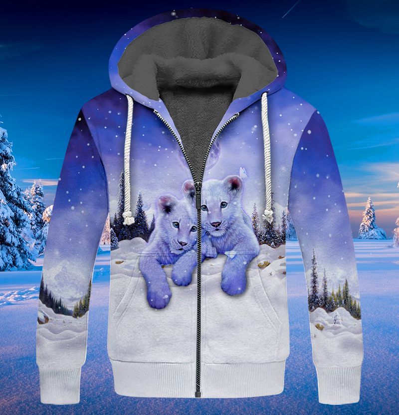 White Lion Couple 3D Full Print Fleece Zipper