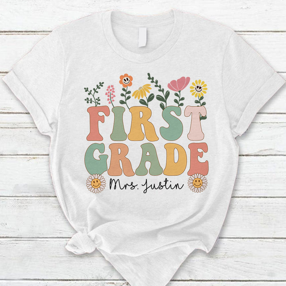 Personalized First Grade Teacher Shirt, Retro 1St Grade Teacher Shirt, Back To School, First Day Of School, Custom Name Teacher,Custom Grade Hk10 Trna