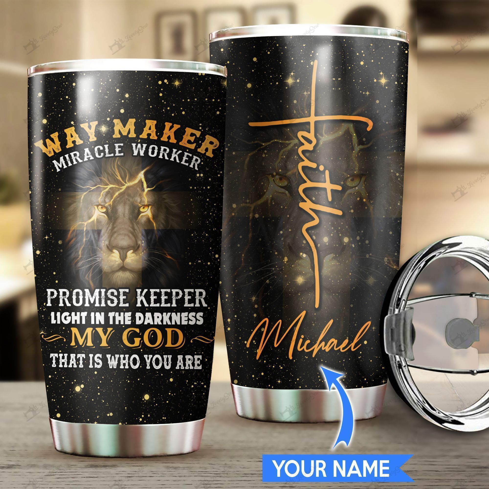 Way Maker Faith Lion Of Judah Personalized Gift For Lover Day Travel Tumbler All Over Print Size 20Oz – 30Oz