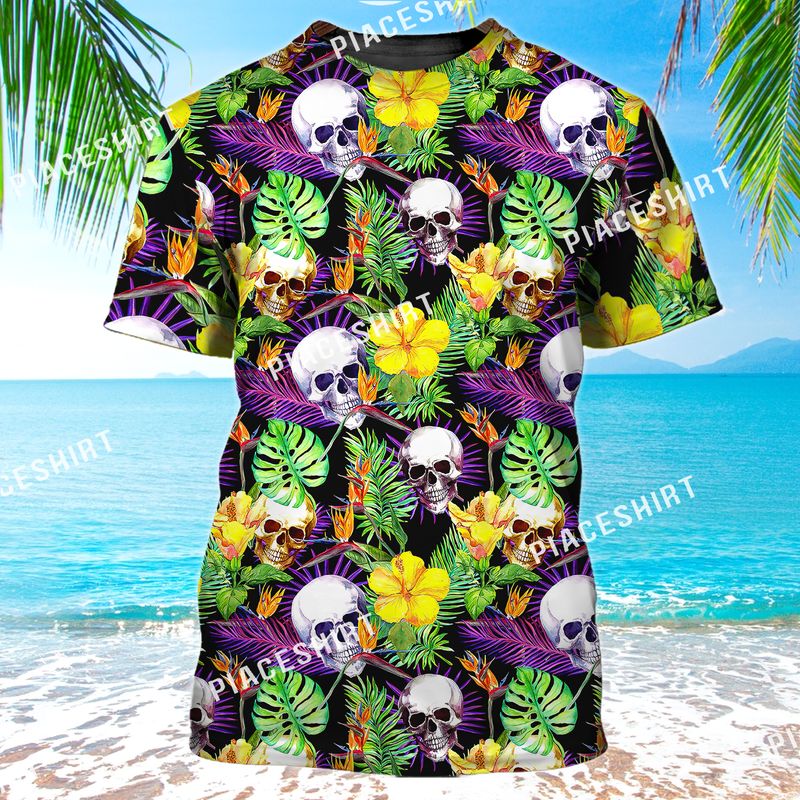 Skull Hawaii Pattern Funny Full Print Tshirt Ha62086