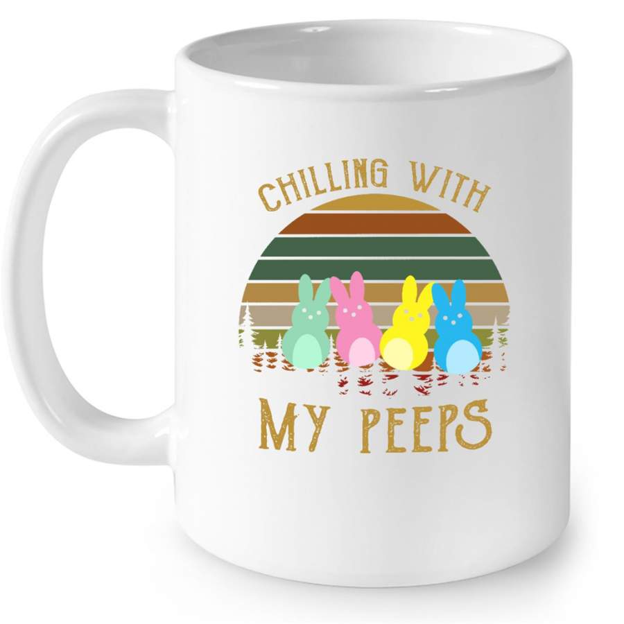 Chilling With My Peeps, Classic Vintage Retro – Full-Wrap Coffee White Mug