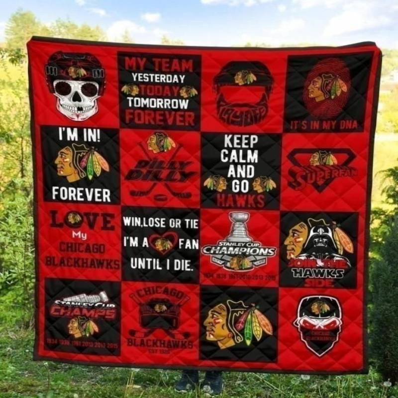 My Team Chicago Blackhawks Quilt Blanket Hockey Fan Gift Idea MN09