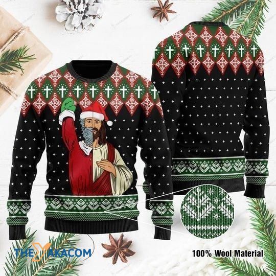 A Half Santa Claus And A Half God Jesus Gift For Christmas Ugly Christmas Sweater