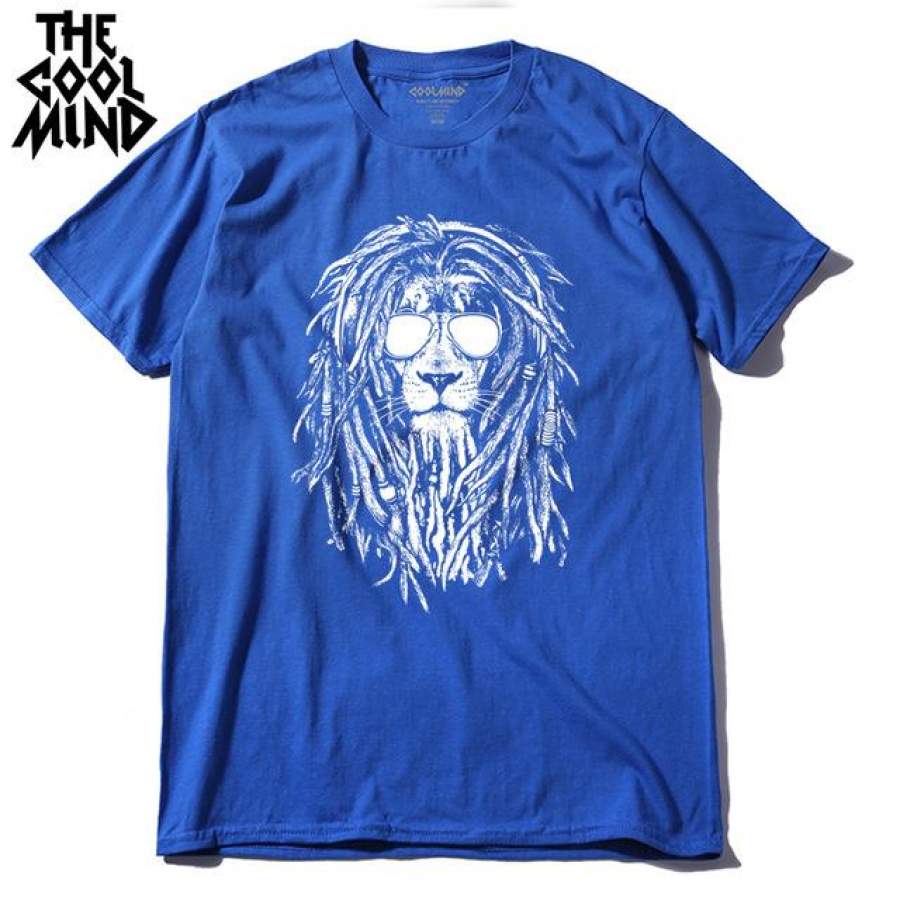 100% cotton cool lion print short sleeve casual o-neck summer men T shirt