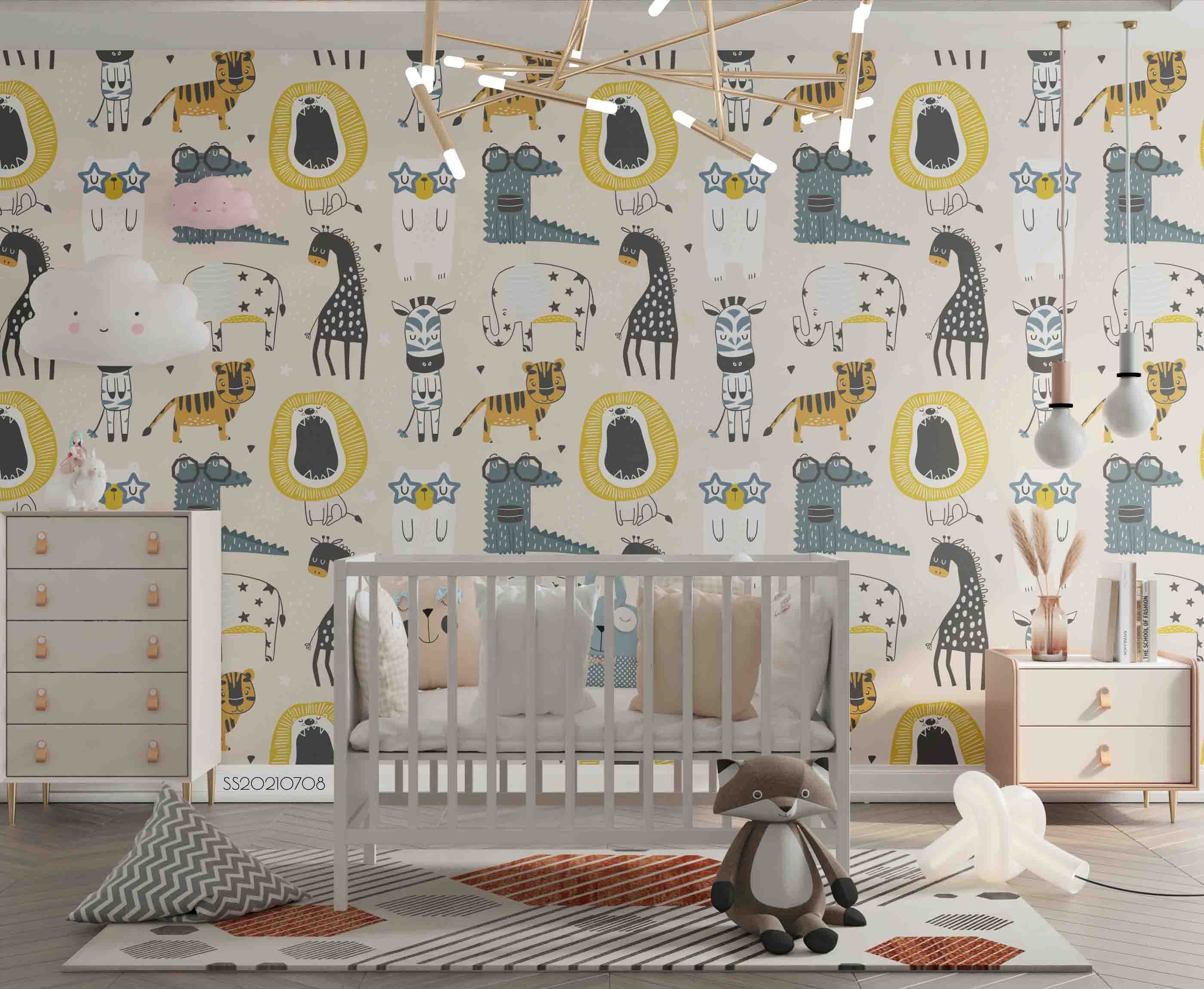 3D Cartoon Animal Crocodile Zebra Giraffe Wall Mural Wallpaper Lqh 61