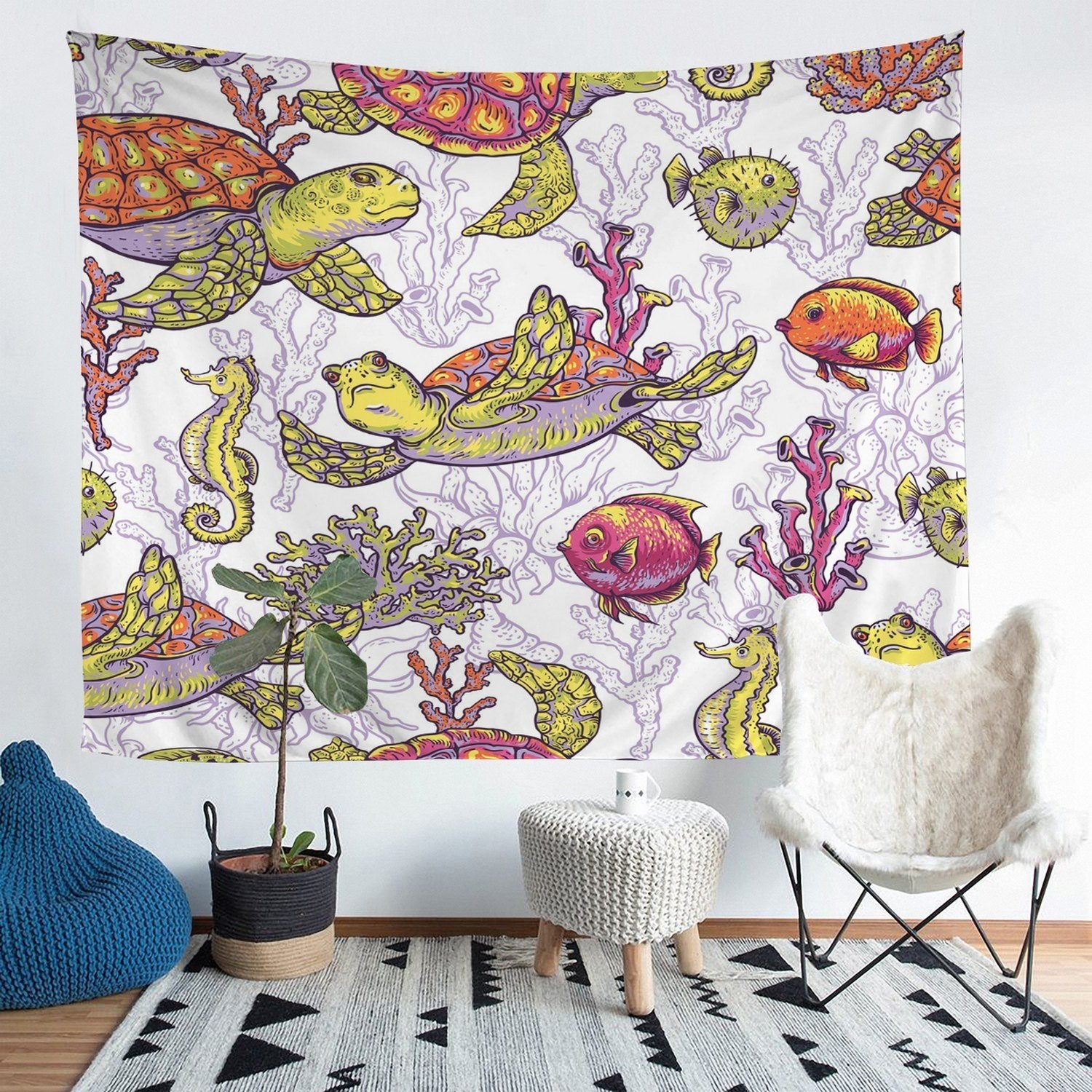 Sea Turtle Wall Hanging Kids Reptile Printed Tapestry for Boys Girls Children Ocean Marine Themed Wall Blanket Stain Resistant Underwater Animal Room Decor  Sofa Cover