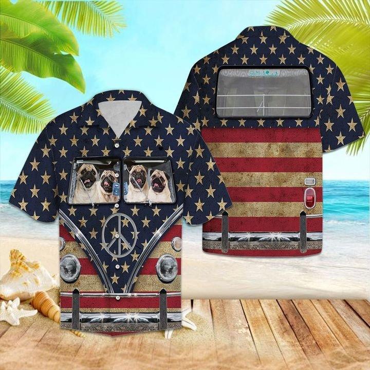 Pug Flag Hippie Bus Hawaii Shirt Ha26521