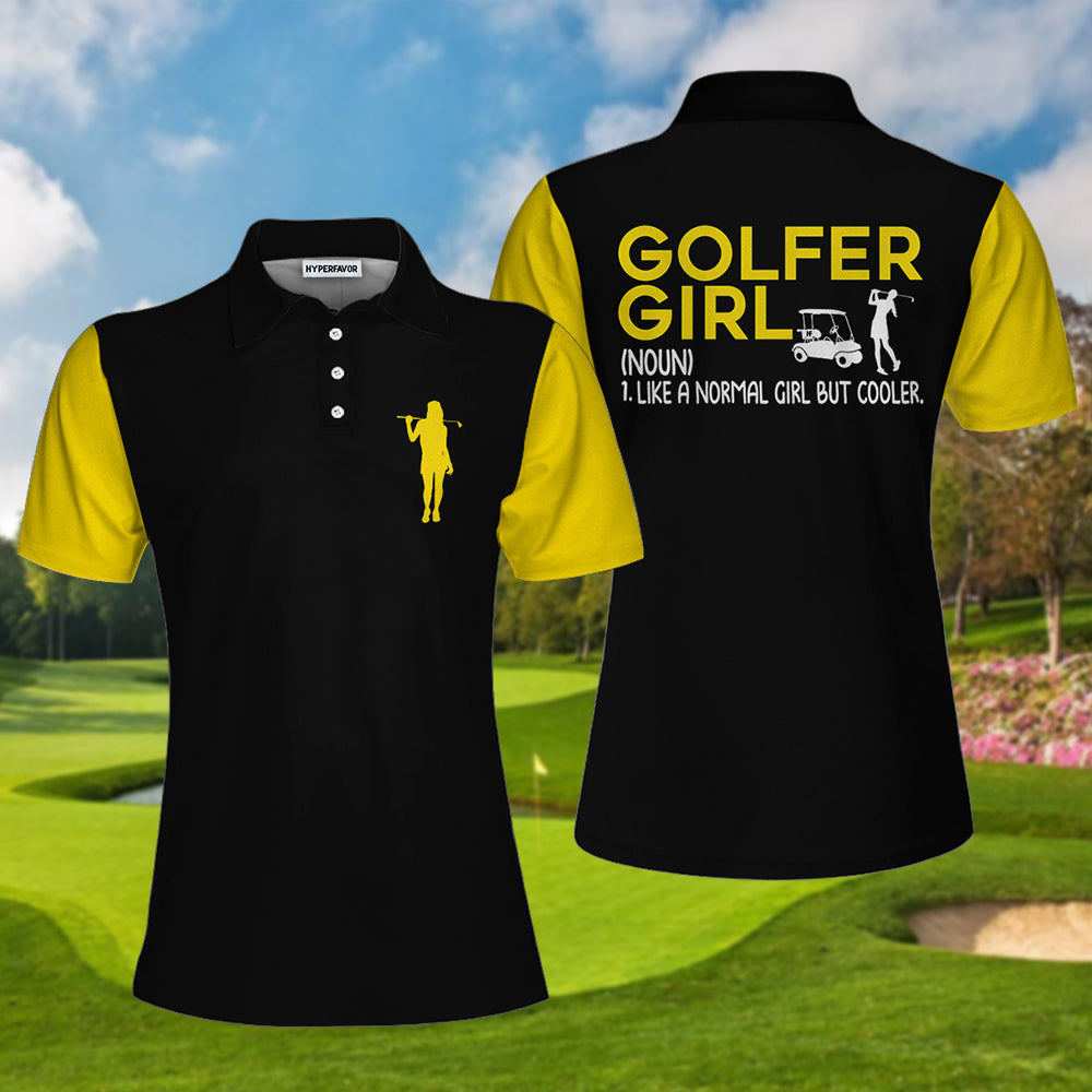 Definition Of Golf Girl Golf Short Sleeve Women Polo Shirt, Black And Yellow Golf Shirt For Ladies Coolspod