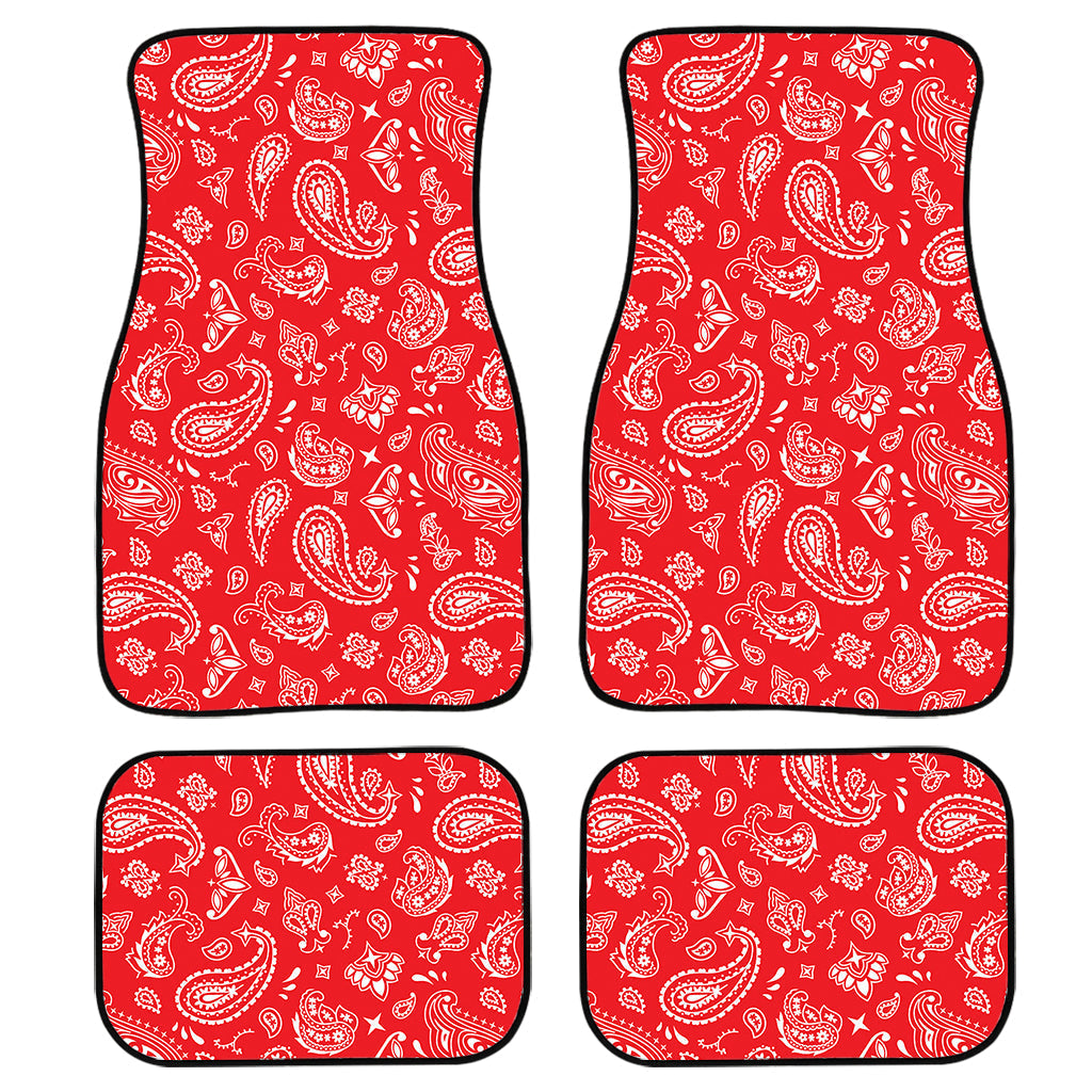 Red Paisley Bandana Pattern Print Front And Back Car Floor Mats, Front Car Mat