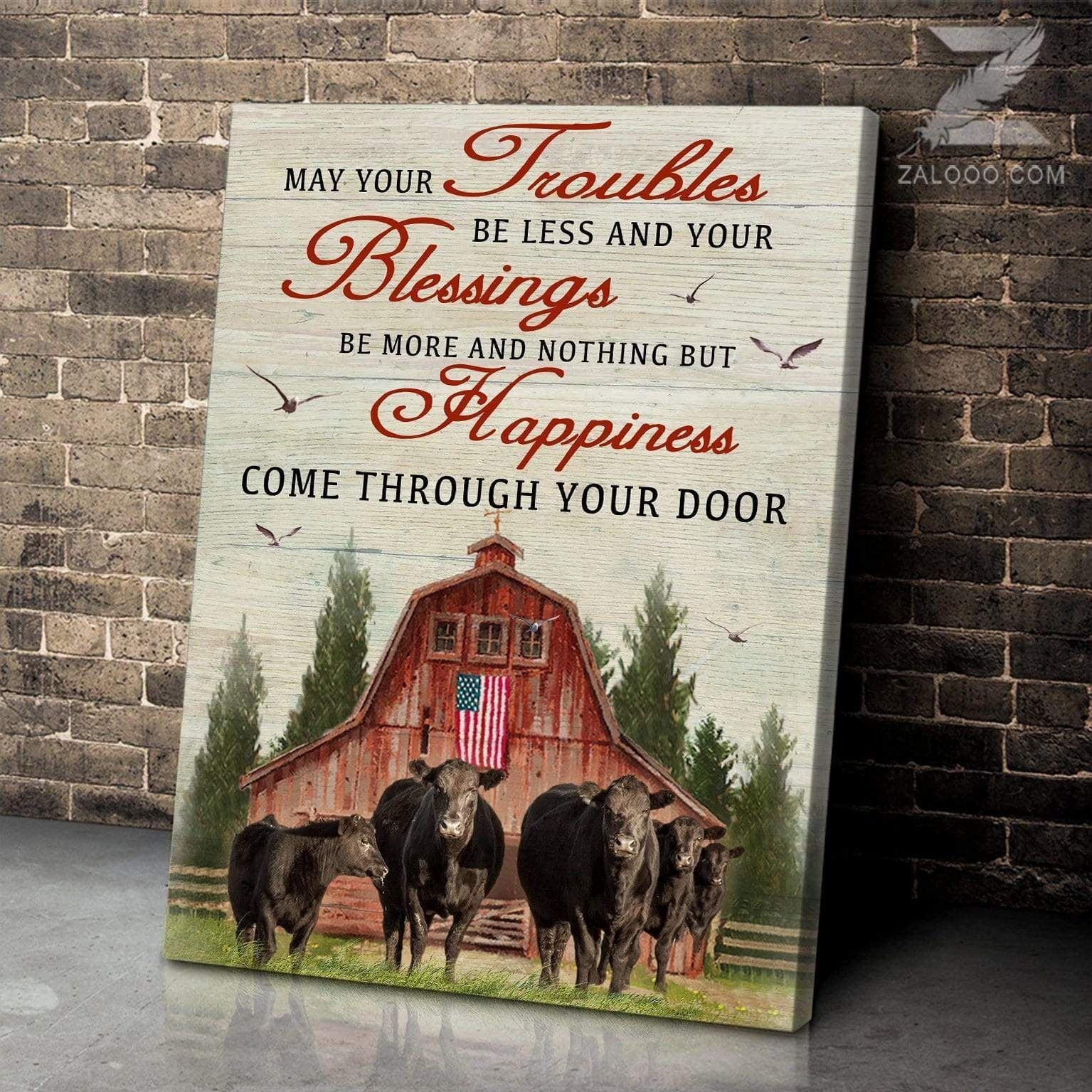 Canvas – Angus Cow – May Your Troubles Gift For Family, Wall Art Decor, Canvas Print, Home Decor