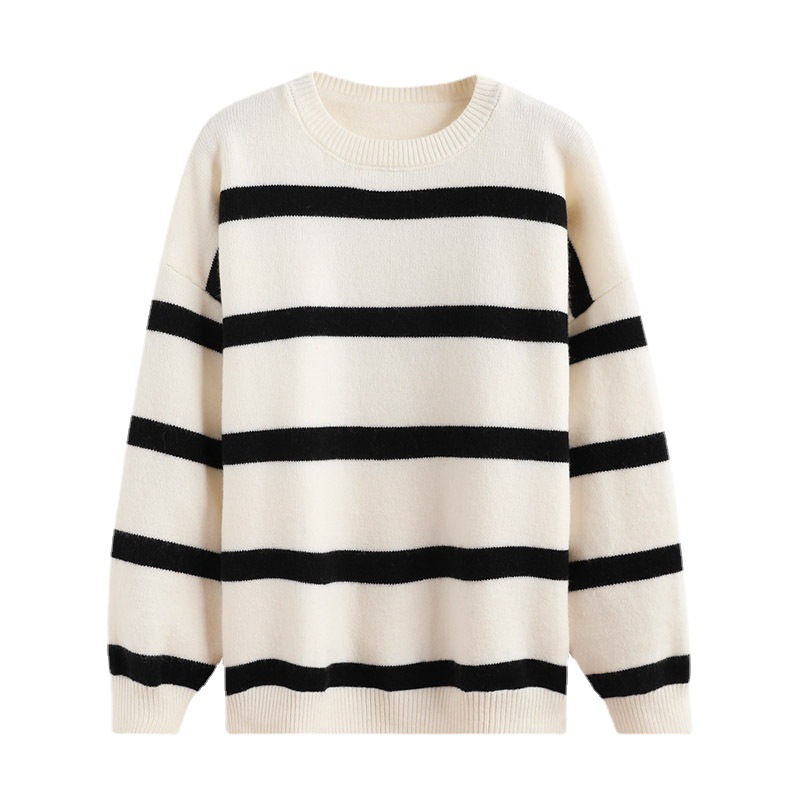 Contrast Color Block Striped Crew Neck Sweaters Winter alx