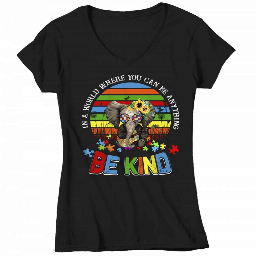 Women’s V-Neck Autism Awareness T Shirt Be Kind Shirt Autism Elephant Shirt Boho Autism Shirt Autism Awareness Shirt