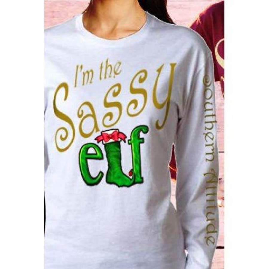 Southern Attitude Preppy Holiday Sassy Elf Long Sleeve T-Shirt